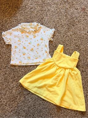 Vintage Carters Yellow Sundress & Floral Ruffle Top Set